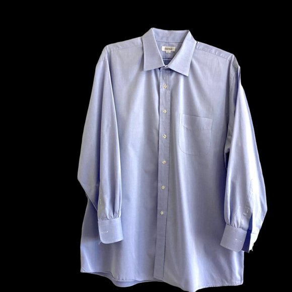 BARNEYS NEW YORK BLUE COTTON DRESS SHIRT 17.5 x 34 - Picture 2 of 7